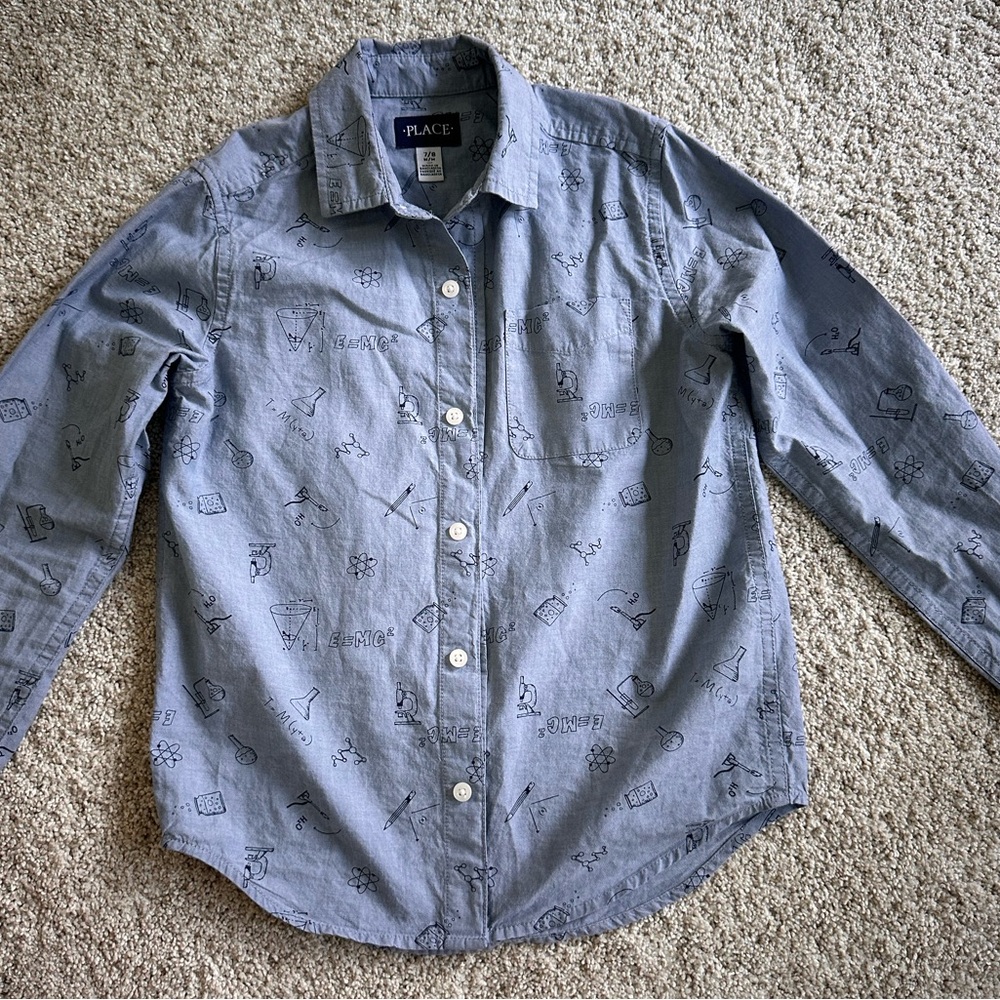 Boys Button Down M 7-8 Fun Science print